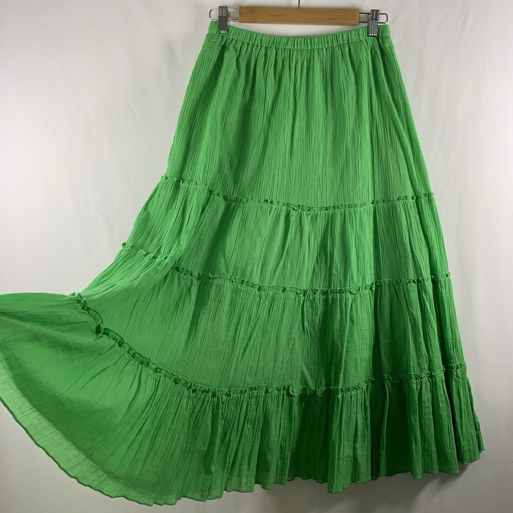 VTG Y2K Boho Crinkle Cotton Tiered Maxi Skirt Size S Cottage Peasant Festival
